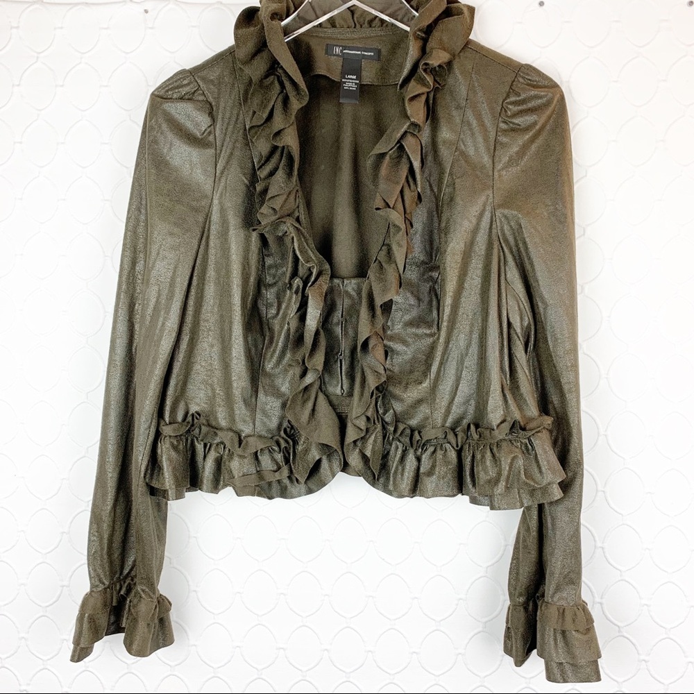 INC Waxed Ruffle Blazer Large